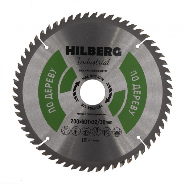 Пильный диск Hilberg Industrial Дерево 200 мм (60T32/30)